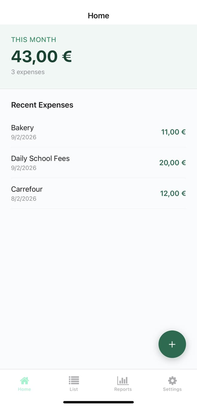 FinCouple home screen showing monthly expenses overview